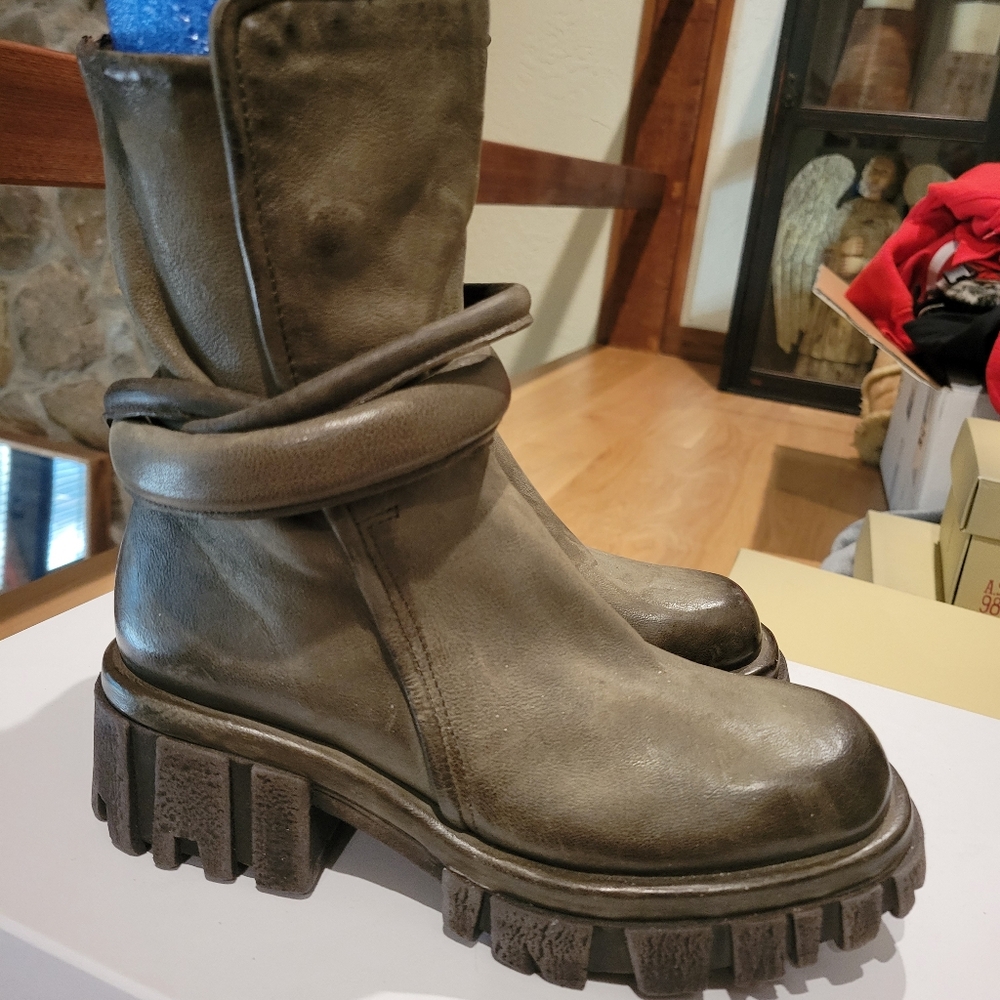 A.S.98 Hersh Jungle Green Lug Sole Moto Boots 37